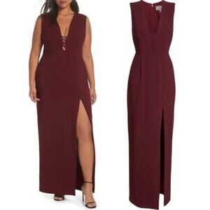 WAYF Plunge Neck Side Slit Maxi Dress